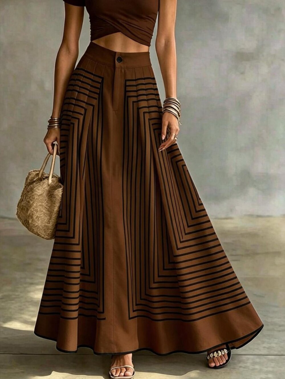 Multicolor Casual Women's Geometric Print maxi Skirt